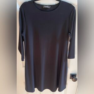 Sympli Canada Jersey Tunic Top Solid Black Lagenlook 3/4 Sleeve Size 10 Travel